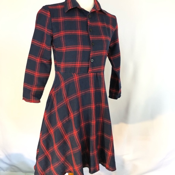Zeagoo Dresses & Skirts - Zeagoo Red & Blue Tartan Plaid 3/4 Sleeve Dress S